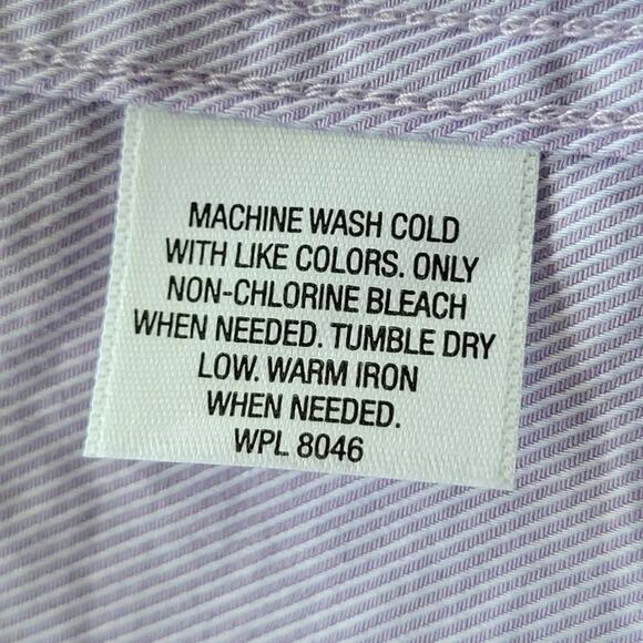 Tasso Elba Long Sleeve Button Down Shirt Mens Size L 16 16.5 Lilac White Striped - Picture 11 of 11